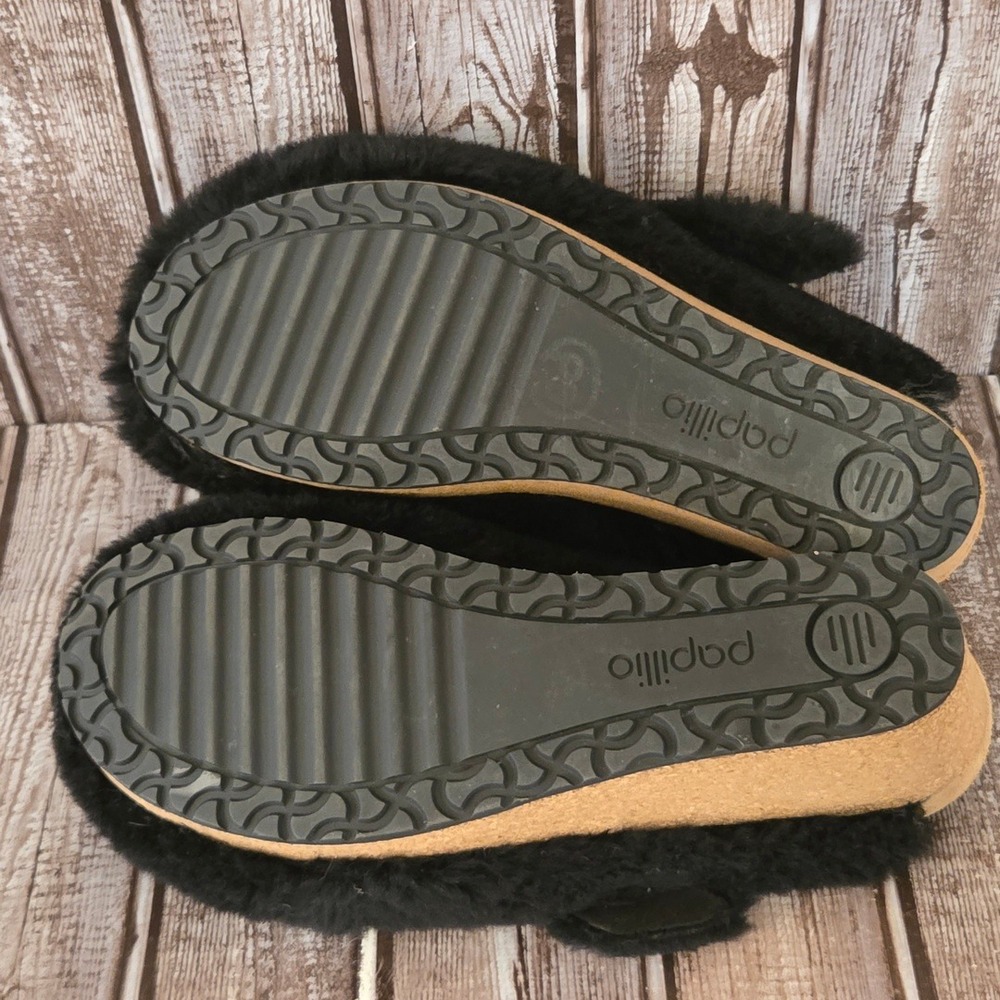 Sz 40 / 9 N Birkenstock Papillio Fanny Teddy Black Shearling Wedge Mules Clogs - Picture 8 of 8